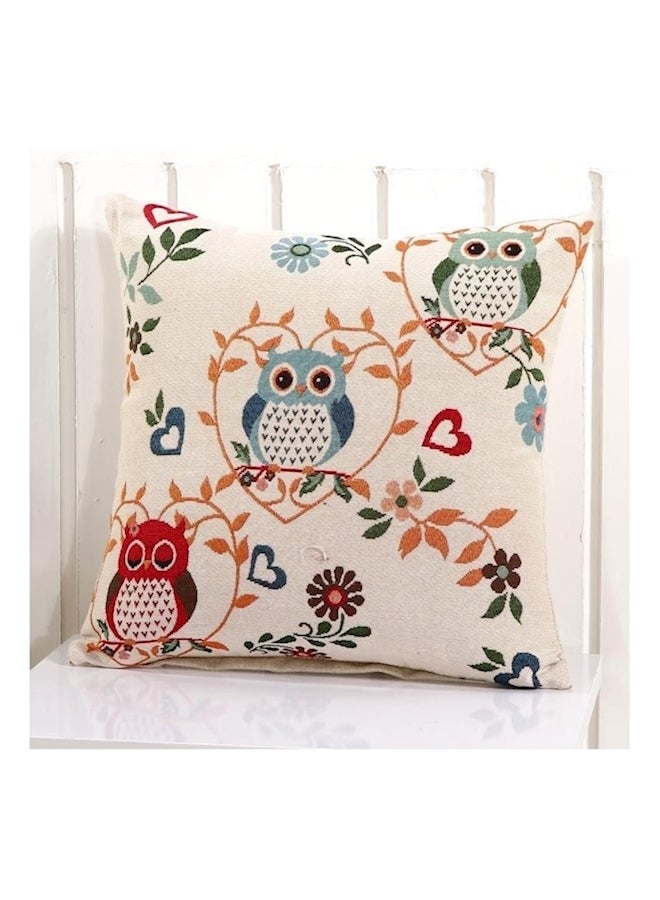 غطاء وسادة بطبعة بومة linen بيج/أحمر/أزرق 45x45سم - Image 1