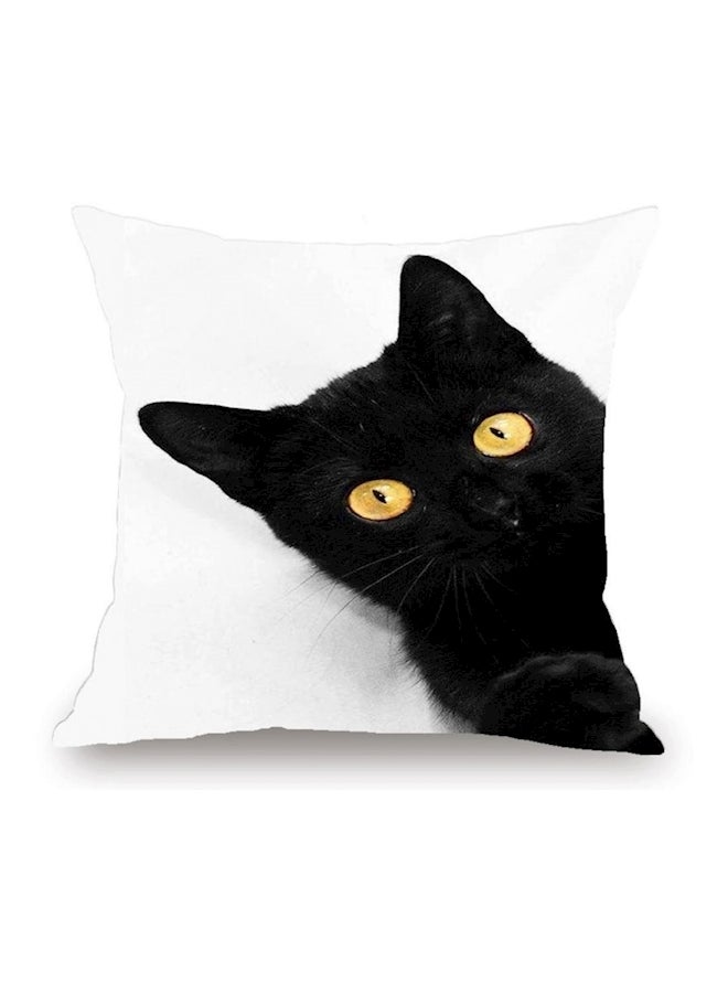 Cat Print Decorative Cushion Cover White/Black/Yellow 45x45cm
