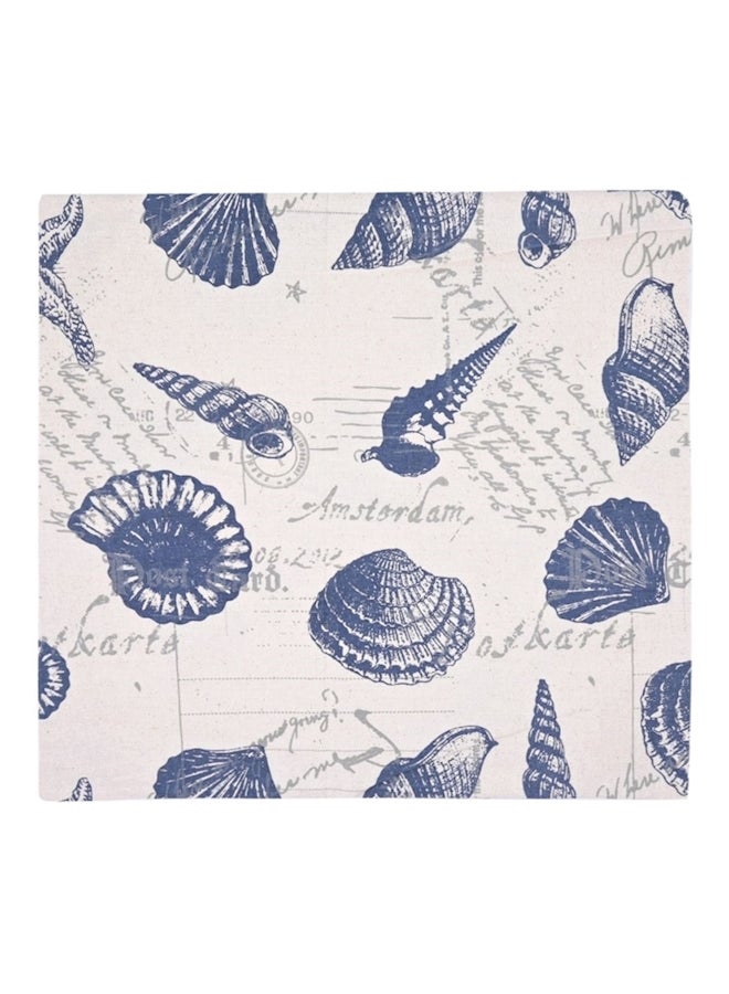 4-Piece Shells Printed Cushion Cover cotton White/Blue 45x45cm - Image 1