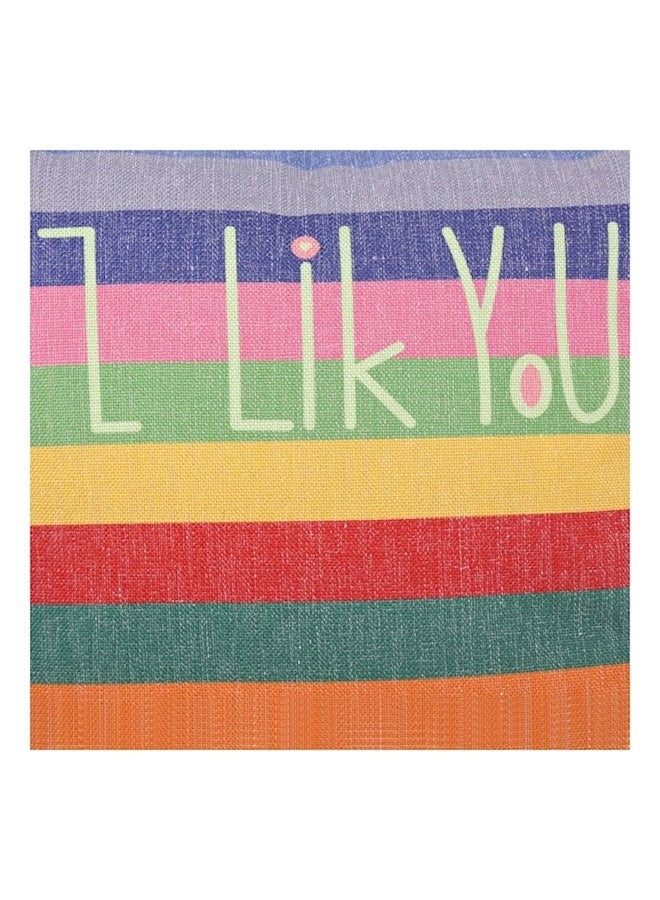 طقم وسائد مخططة بطبعة عبارة 'I Like You' مكون من 4 قطع cotton أحمر/أصفر/أرجواني 45x45سم - Image 3