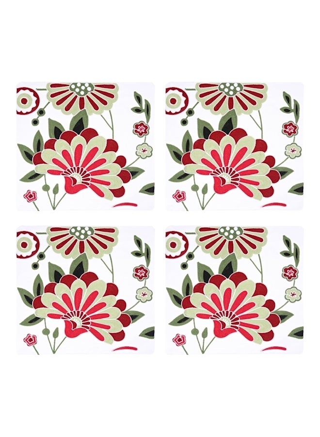 طقم أغطية وسائد مطرزة بنقشة نصف زهرة مكون من 4 قطع cotton أخضر/أحمر/أبيض 45x45سم - Image 1