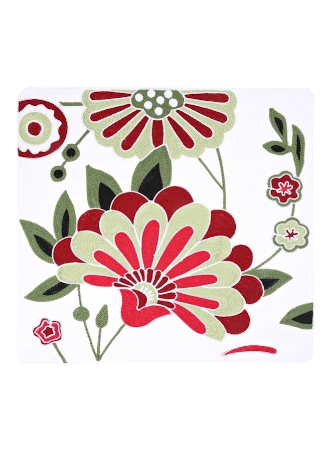 طقم أغطية وسائد مطرزة بنقشة نصف زهرة مكون من 4 قطع cotton أخضر/أحمر/أبيض 45x45سم - Image 2