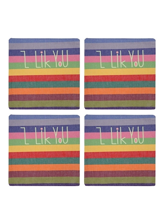 غطاء وسادة مخطط ومطبوع عليه عبارة "I Like You" من 4 قطع أحمر / أزرق / أصفر 45x45سم - Image 1