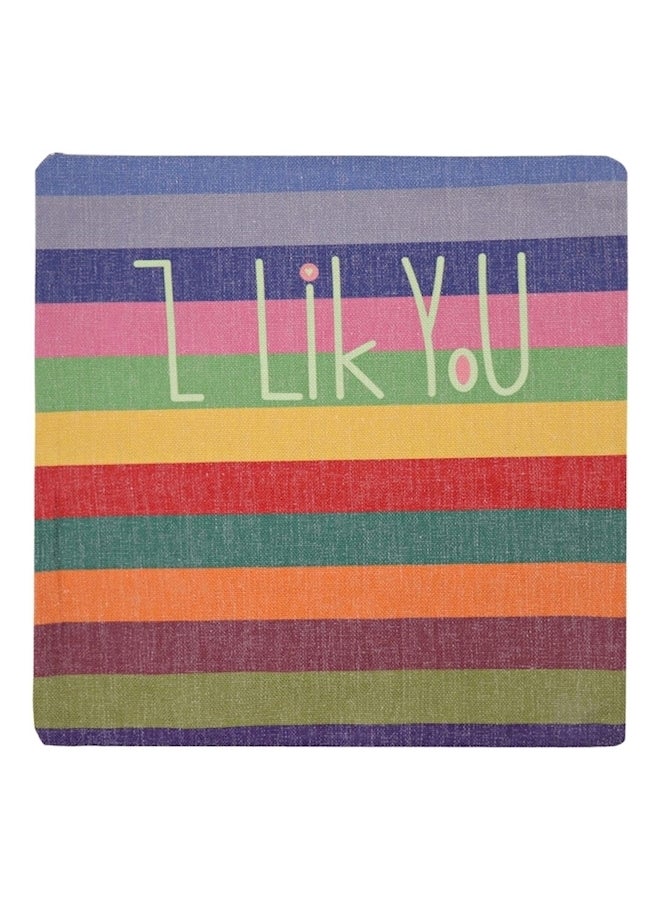 غطاء وسادة مخطط ومطبوع عليه عبارة "I Like You" من 4 قطع أحمر / أزرق / أصفر 45x45سم - Image 2