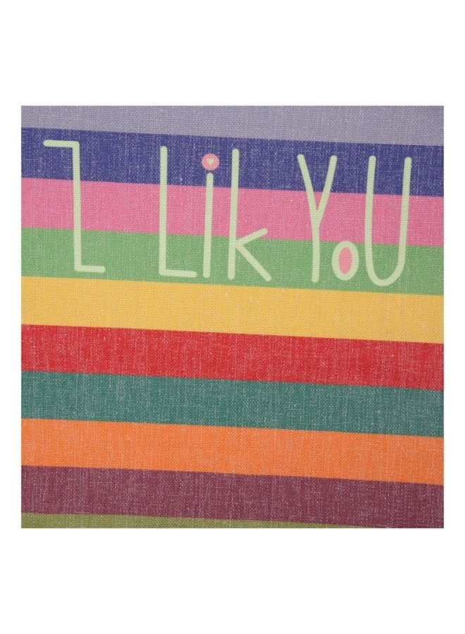 غطاء وسادة مخطط ومطبوع عليه عبارة "I Like You" من 4 قطع أحمر / أزرق / أصفر 45x45سم - Image 3