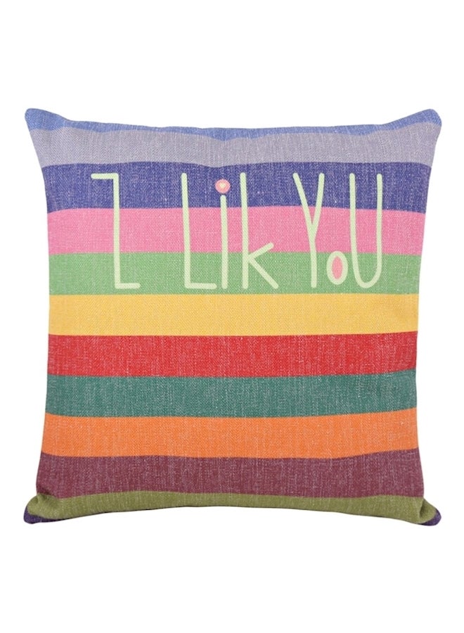 طقم وسائد مخططة بطبعة عبارة 'I Like You' مكون من 4 قطع cotton أحمر/أصفر/أرجواني 45x45سم - Image 2
