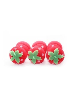 6-Piece Sponge Hair Curler Strawberry Balls Red/Green/White