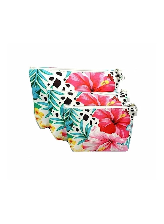 Generic 3-Piece Portable Lily Print Cosmetic Storage Bag Multicolour 