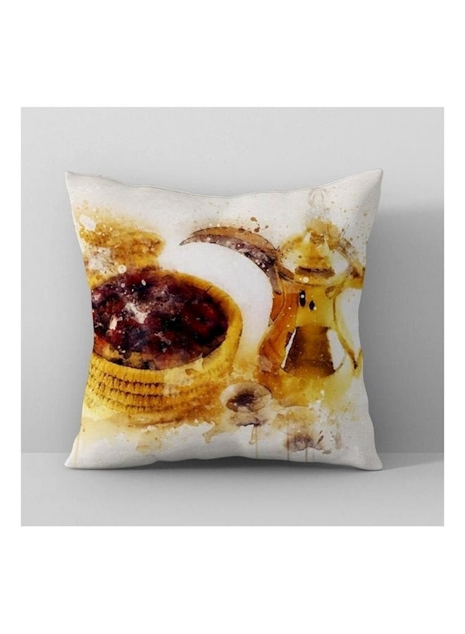 Printed Cushion Cover Polyester White/Brown/Yellow - Image 1
