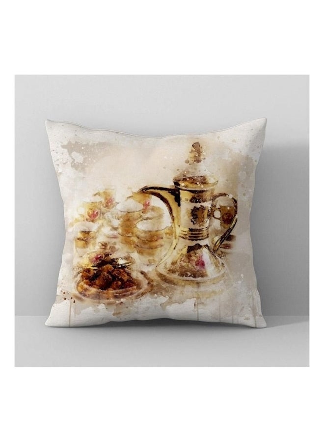 Jug Printed Cushion Cover Polyester White/Brown/Yellow - Image 1