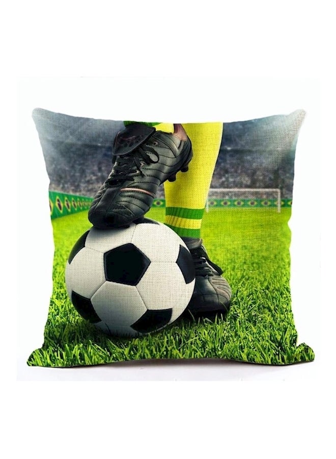 Football Printed Cushion Cover Green/Black/White 45x45cm