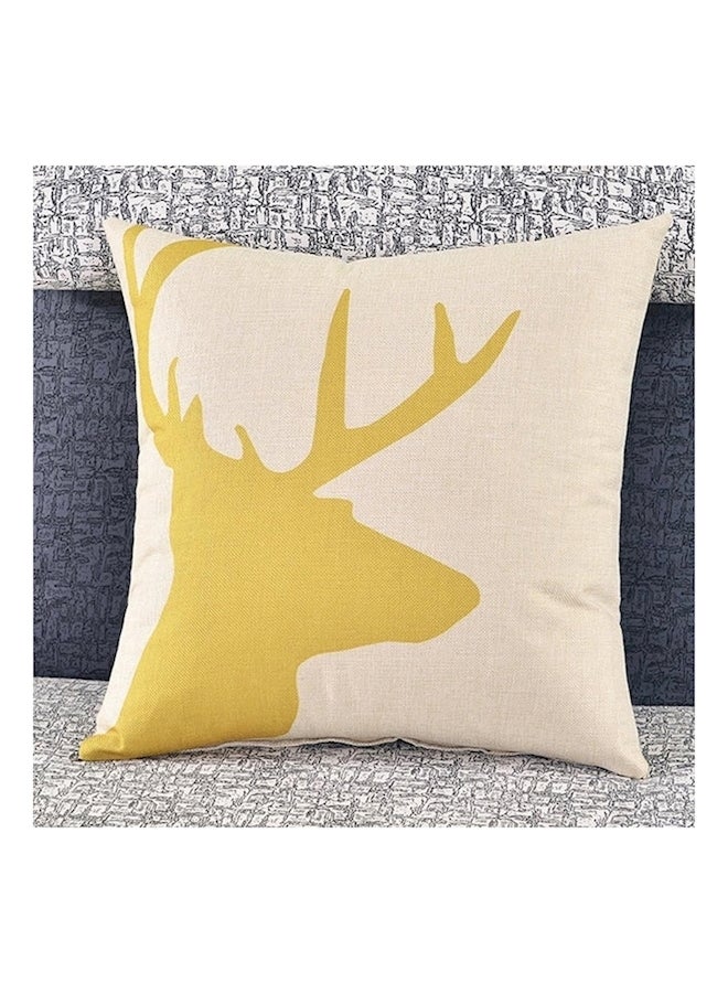 غطاء وسادة مزين بطبعة غزال linen أصفر/بيج - Image 1