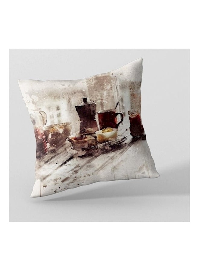 Printed Cushion Cover Polyester Brown/Beige/Yellow - Image 1