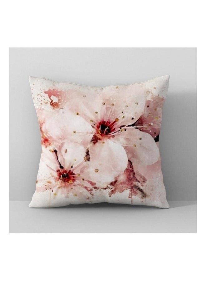 Flower Printed Cushion Cover Polyester Pink/White - Image 1