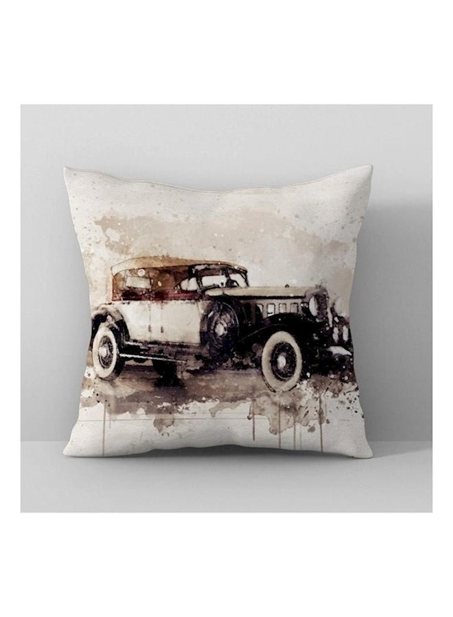 Car Printed Cushion Cover Polyester Brown/White - Image 1