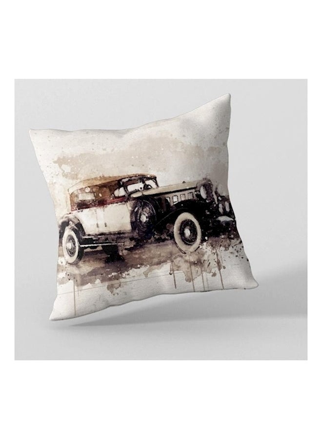 Car Printed Cushion Cover Polyester Brown/White - Image 2