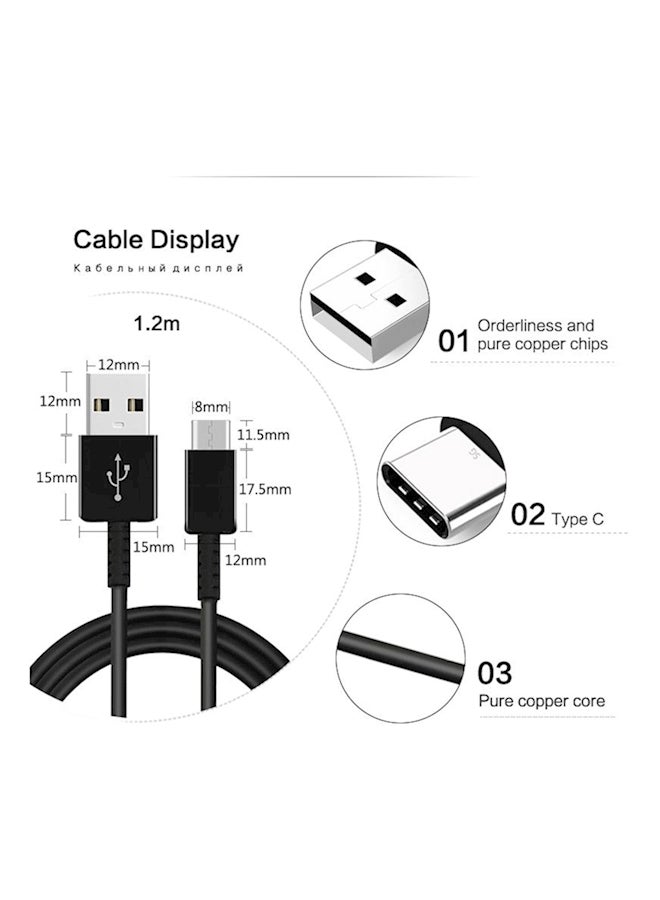 Generic - 3-Pin Charging Adapter For Samsung Note 8/Note 9/S8/S8+/S9/S9+/S10/S10+ With Type-C Charging Cable Black - Image 1
