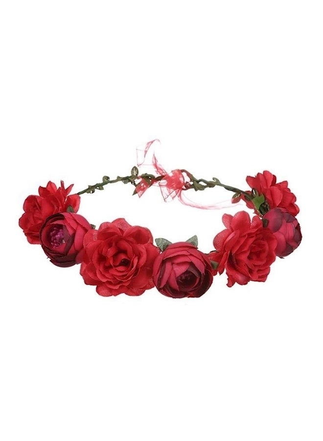 Generic Artificial Flower Wreath Headband Red/Green - Image 1