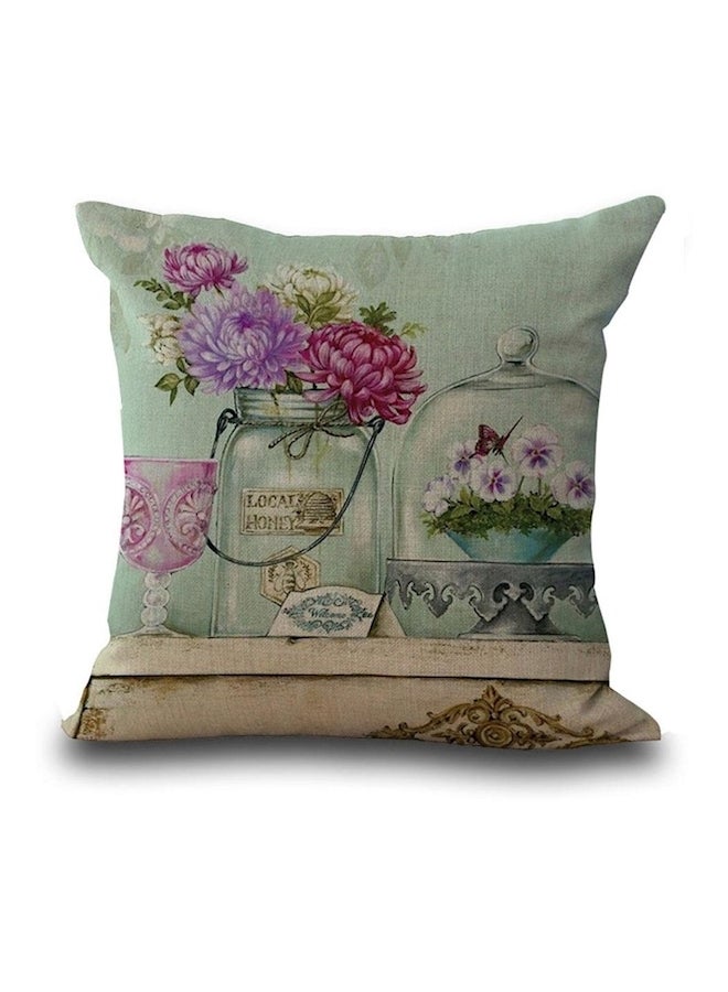 Printed Cushion Cover Blue/Pink/Beige