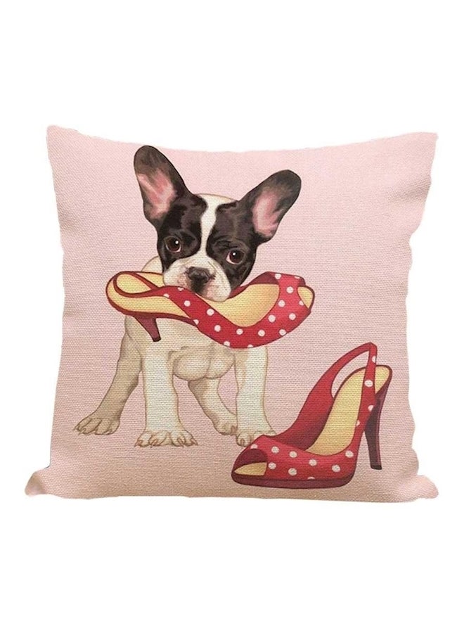 Dogs And Stilettos Printed Cushion Cover Pink/Brown/White