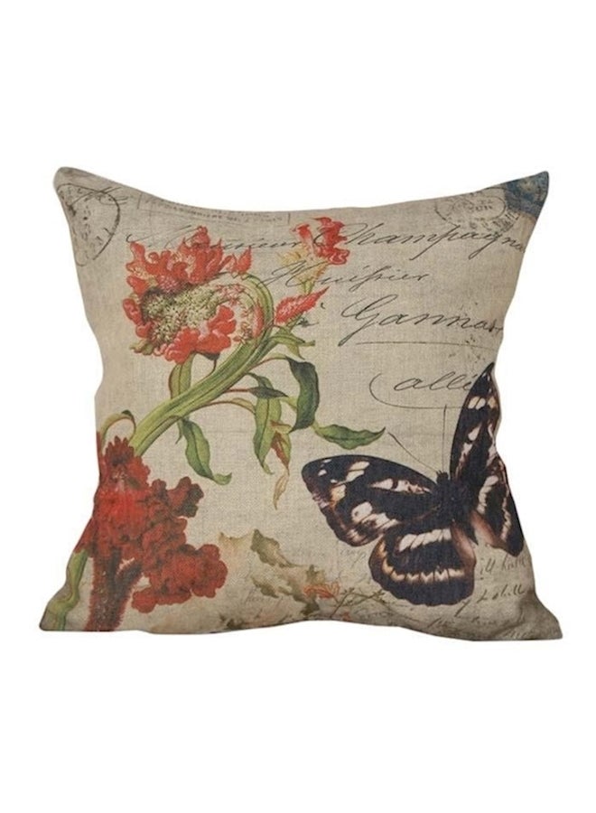 Butterly Printed Cushion Cover Off White/Green/Orange