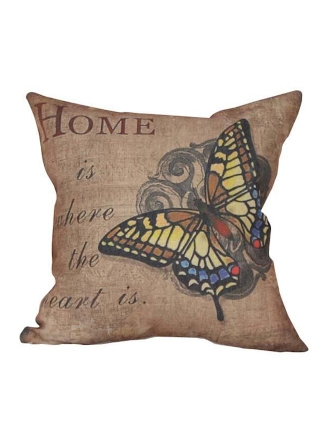Butterly Printed Cushion Cover Beige/Yellow/Blue