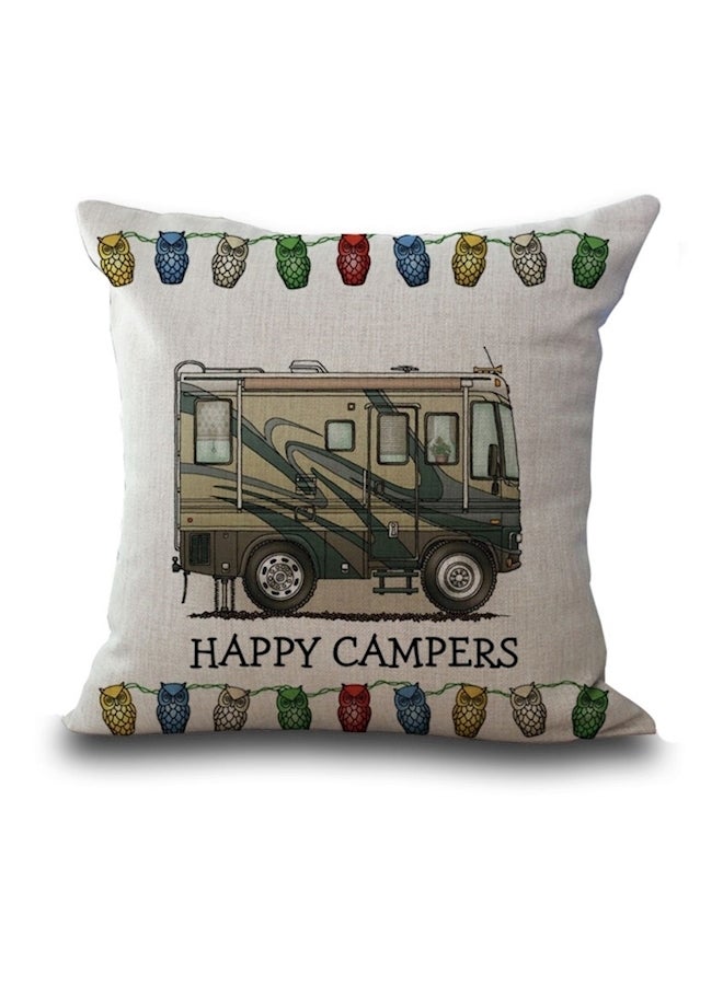 Camping Van Printed Cushion Cover Grey/Black/Brown