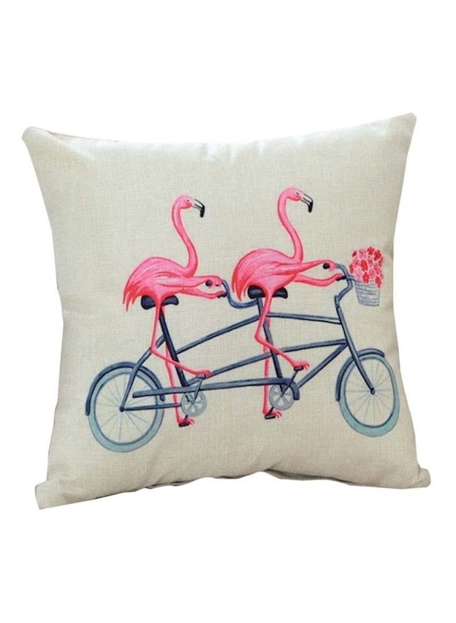 Flamingo Printed Cushion Cover White/Pink/Blue
