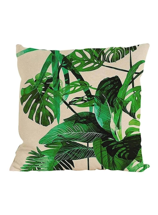 Leave Printed Cushion Cover Beige/Green