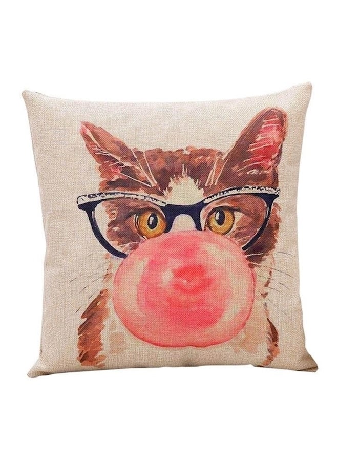 Cat Printed Cushion Cover Beige/Brown/Red