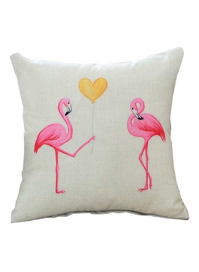Flamingo Printed Cushion Cover White/Pink/Yellow