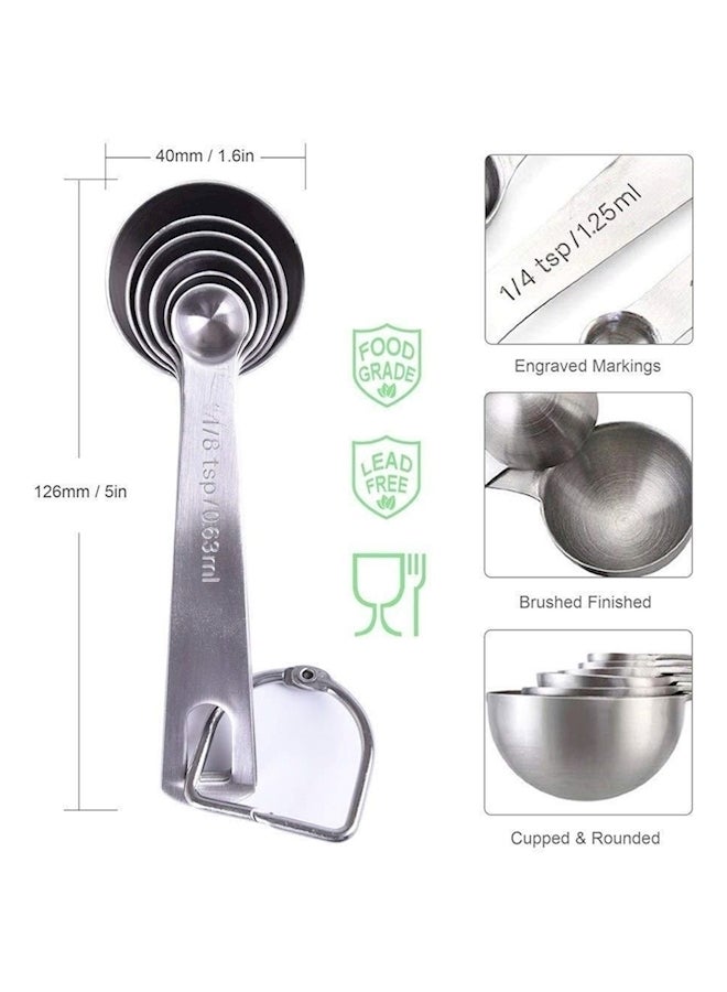 6-Piece Measuring Spoon Set With D-Ring Holder Silver - Image 3