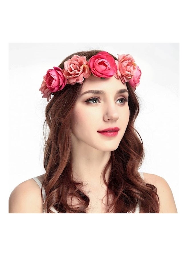 ربطة رأس بنقشة زهور وردي/ أخضر - Image 2