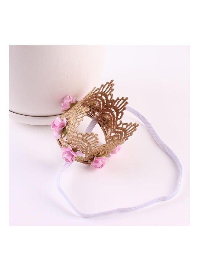 ربطة رأس بتصميم تاج مزينة بأزهار ذهبي/وردي 8x5.7سم - Image 2