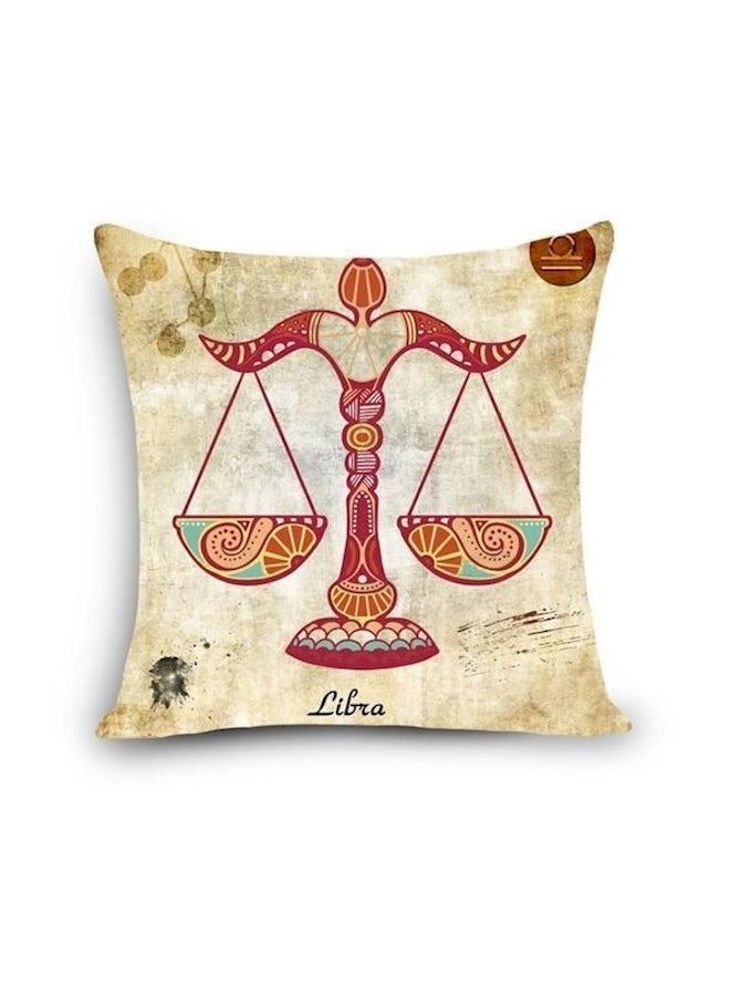 Zodiac Sign Libra Printed Cushion Cover linen Beige/Red/Green 40 x 40cm