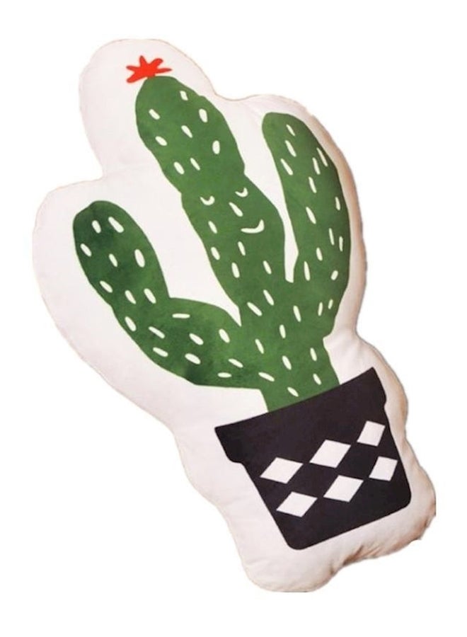 Cactus Printed Cushion Cotton White/Green/Brown 36x23cm - Image 1