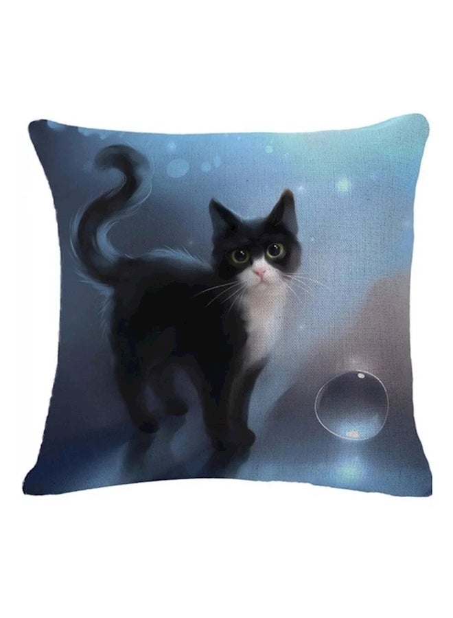 Cat Printed Cushion Cover Blue/Black/White