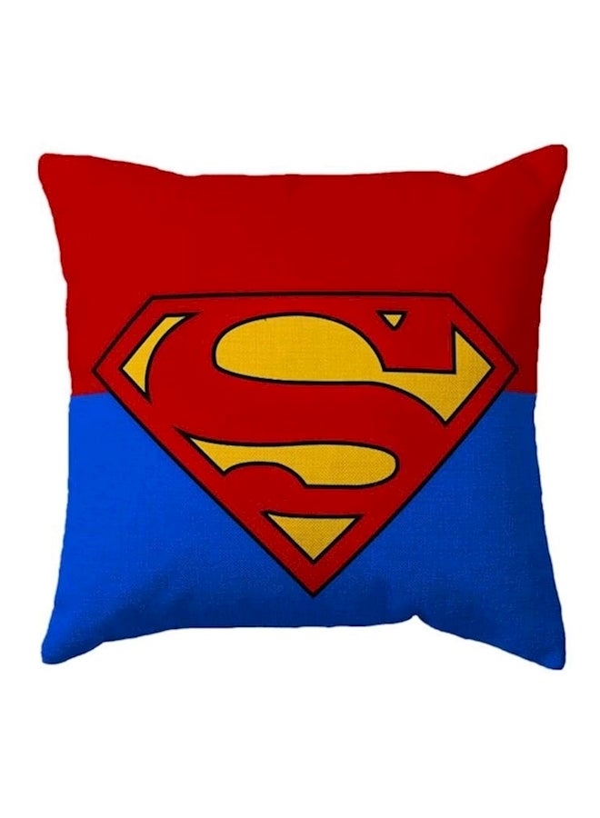 Superman Logo Printed Cushion Cover Cotton Blue/Red/Yellow 45x45centimeter - Image 1