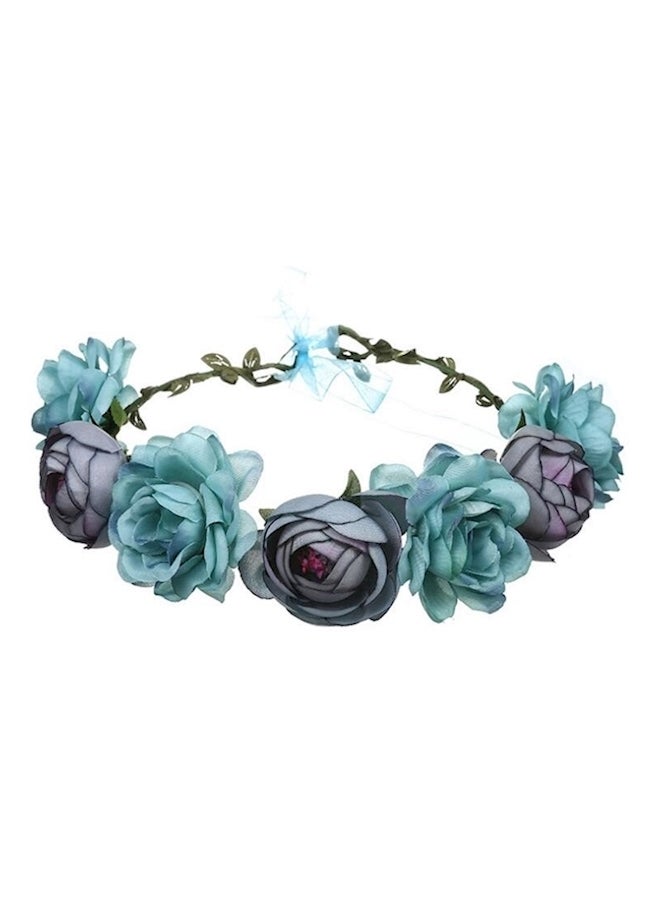 Generic Artificial Flower Headband Blue/Grey/Green 27cm