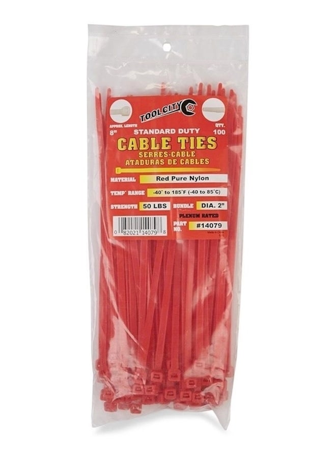 100-Piece Cable Tie Red