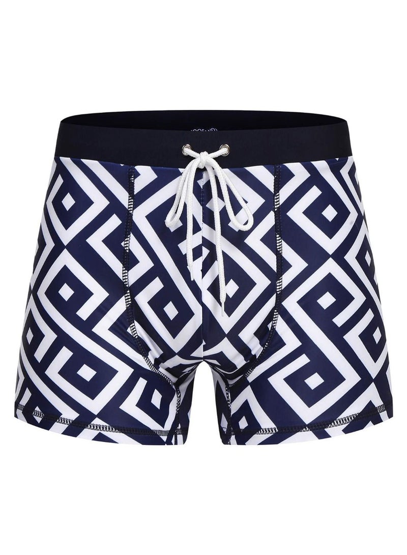 Plaid Pattern Drawstring Swimwear Short Blue/White - Image 1