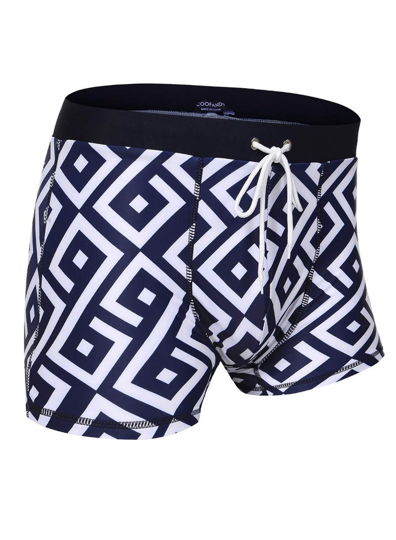 Plaid Pattern Drawstring Swimwear Short Blue/White - Image 2