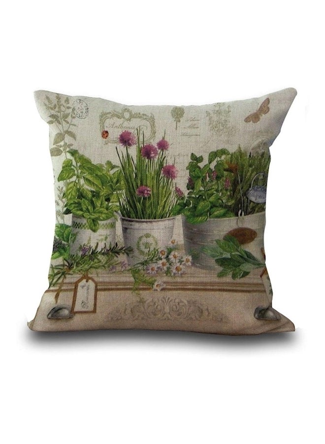 Printed Cushion Cover Off White/Green/Pink