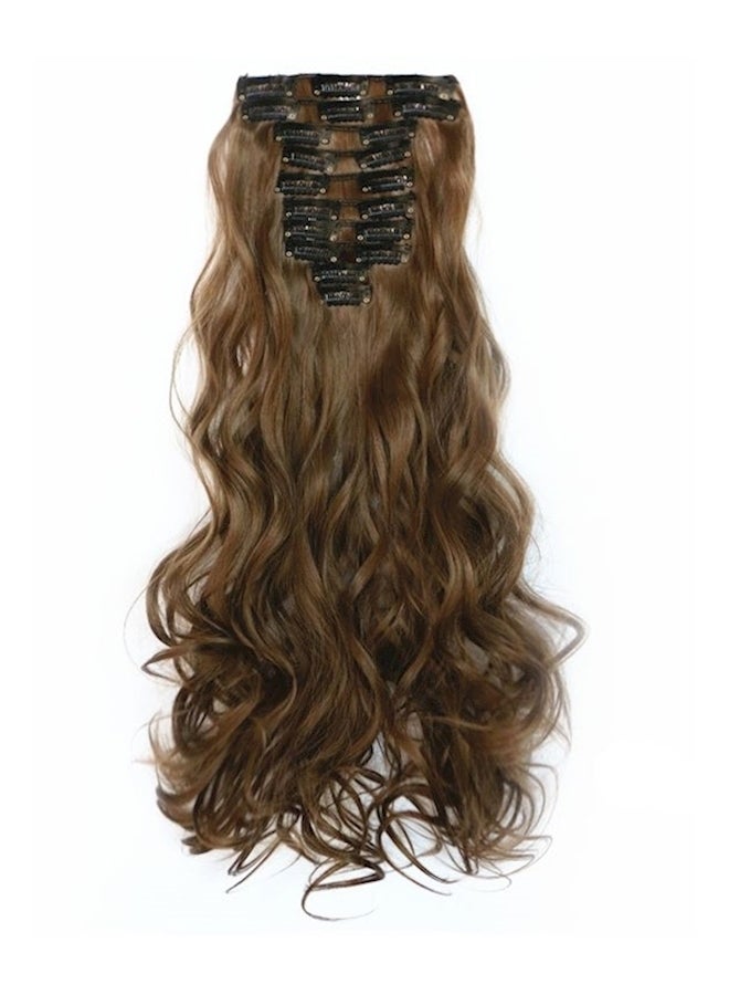 طقم وصلات شعر طويلة ومجعدة من 12 قطعة بني