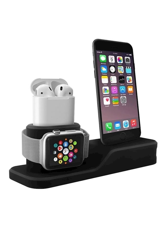 3-In-1 Charging Holder For Apple iPhone Black - Image 3