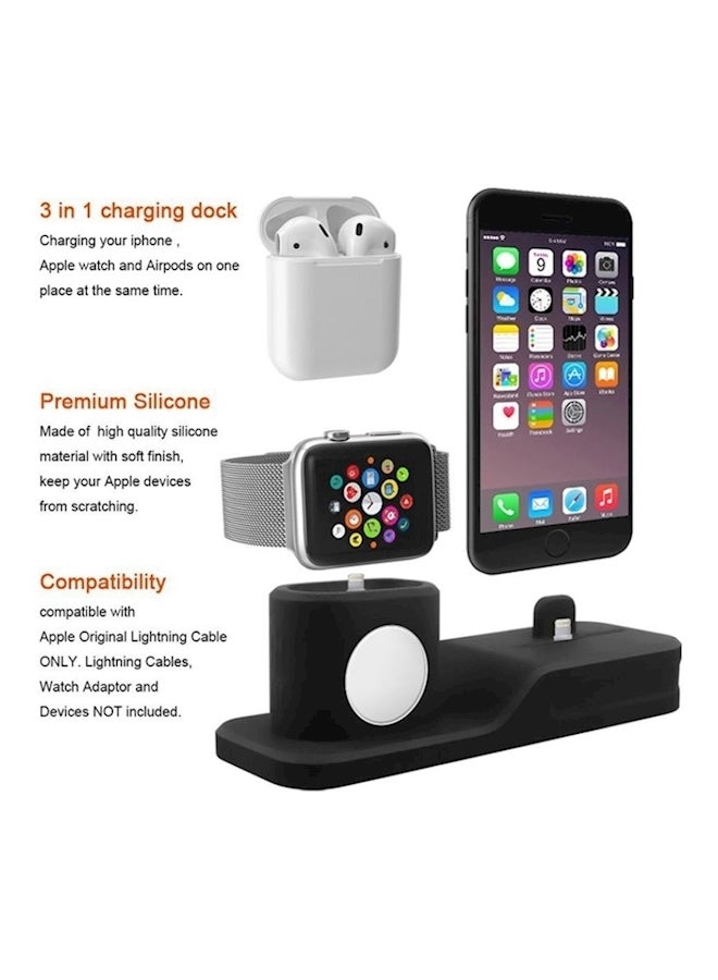 3-In-1 Charging Holder For Apple iPhone Black - Image 2