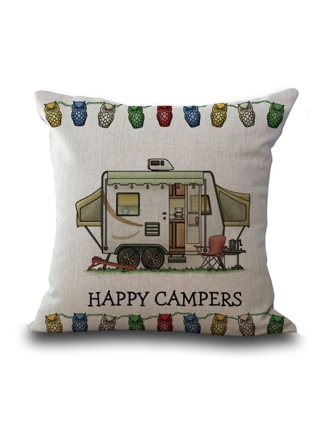 Camping Van Printed Cushion Cover Grey/Black/Green