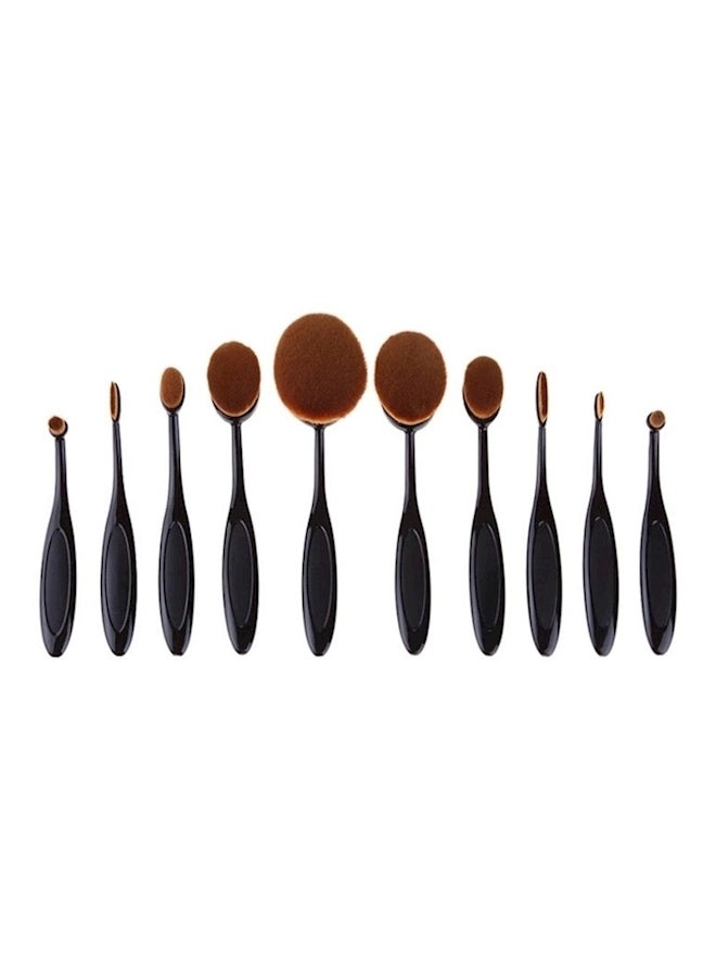 طقم فراشي مستحضرات تجميل بيضاوية الشكل مكوّن من 10 قطع أسود