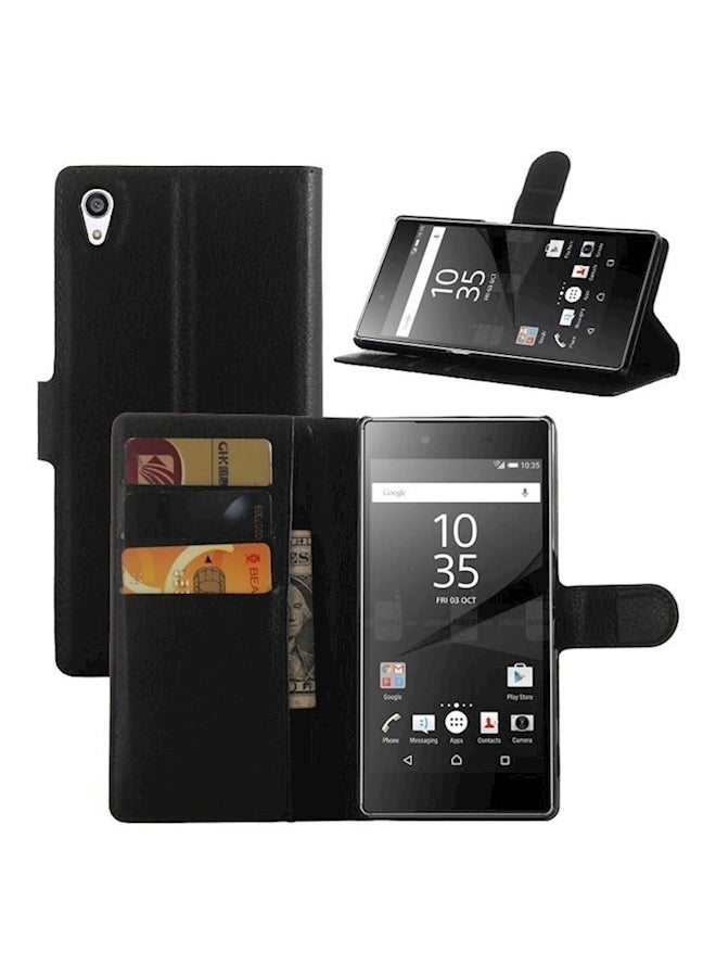 Litchi Pattern Clams Simple Wallet Case Cover For Sony Z5 Premium Black - Image 3
