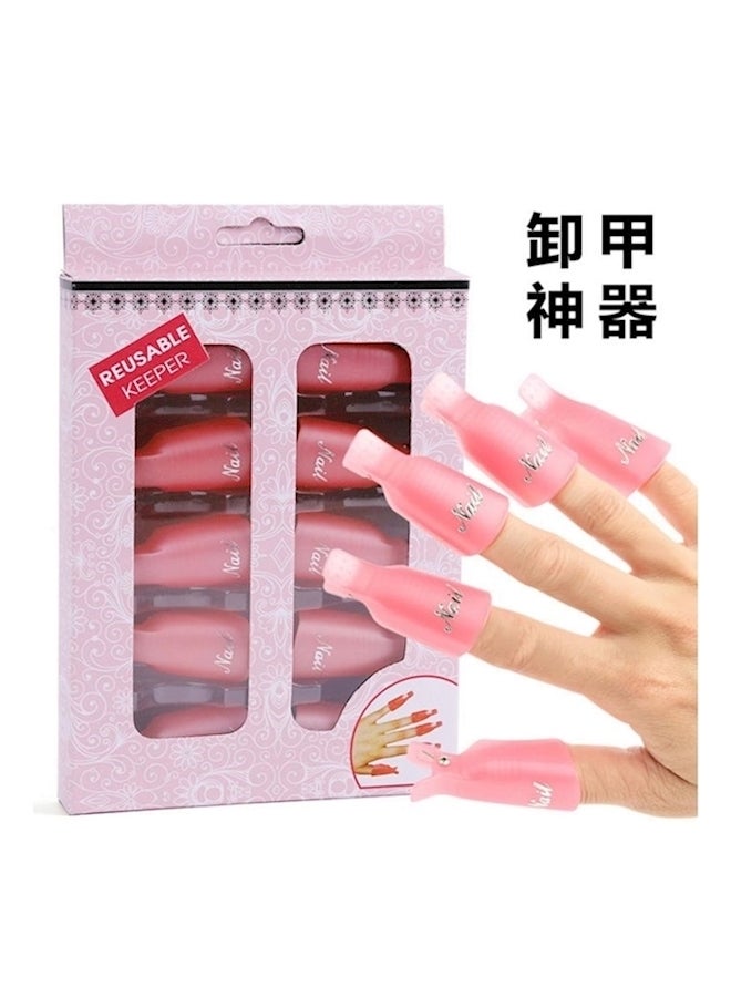 Generic 10-Piece Nail Art Soak Off Cap Clip Tool Set Pink - Image 1